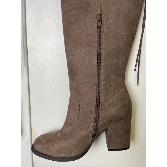Thigh High Faux Suede Boots 8M Over The Knee Lace Up Taupe Pirate Style Boots - Picture 8 of 16